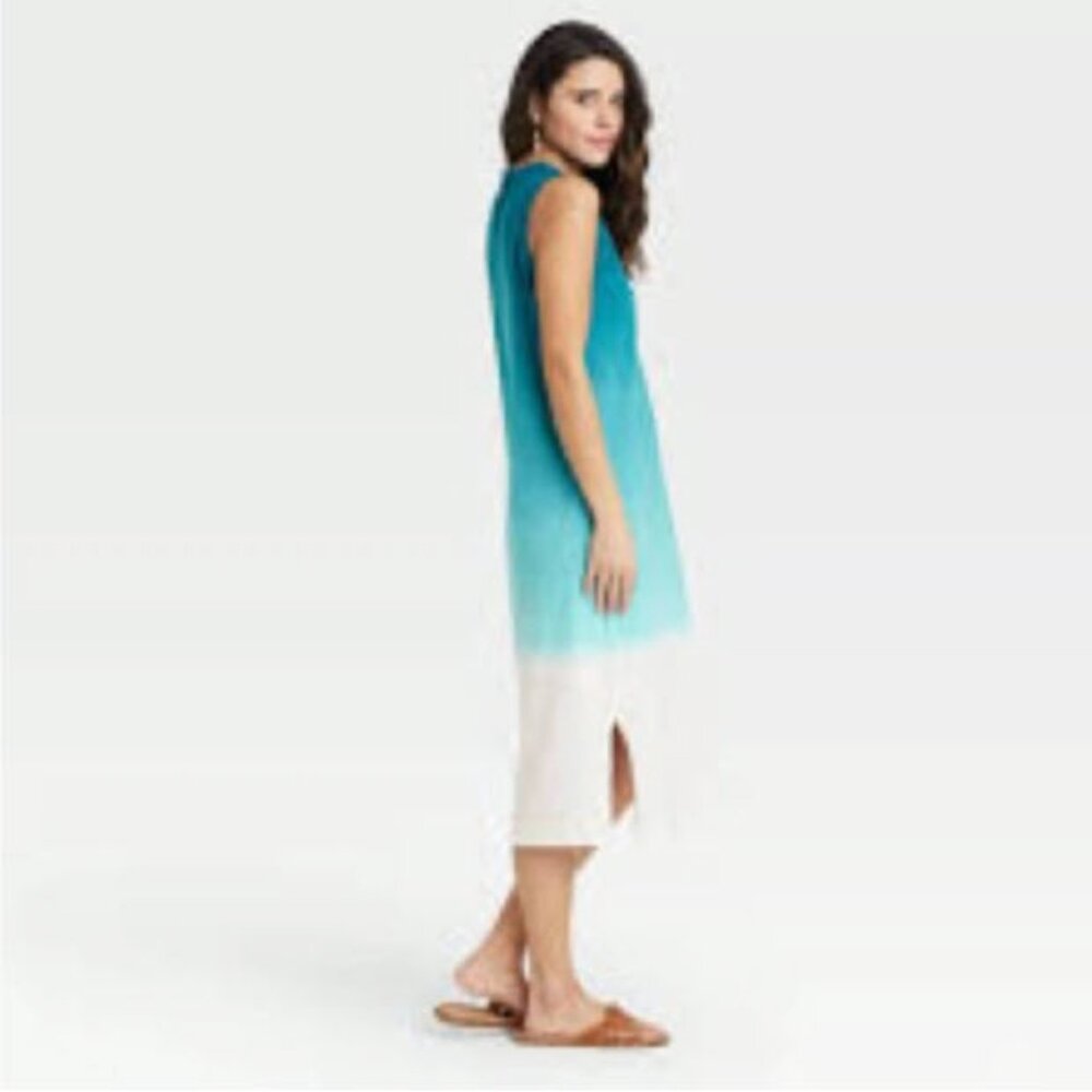 EUC. Women’s Aqua White Ombré Dip Dye Tank Midi Dress Size M